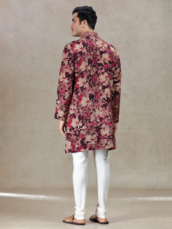 Wine elegant sophistication printed kurta set for men