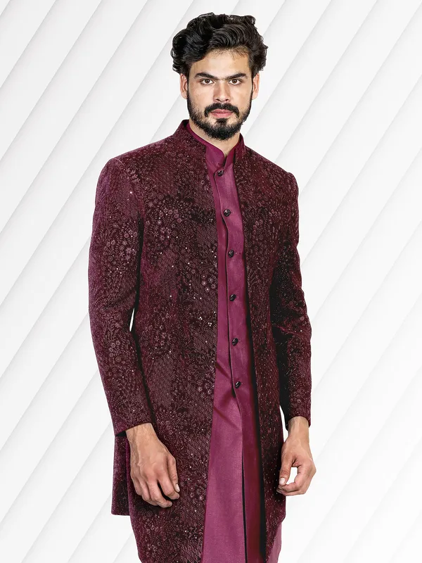 Wine embroidery indowestern