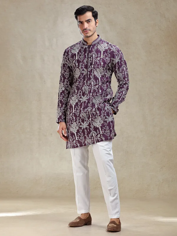 Wine festive ready kurta ensemble for gentlemen