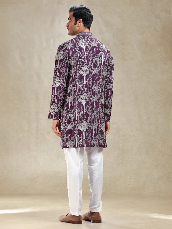 Wine festive ready kurta ensemble for gentlemen
