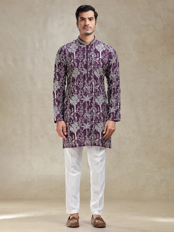 Wine festive ready kurta ensemble for gentlemen