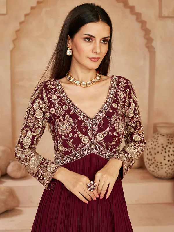Wine georgette anarkali suit with dupatta for women