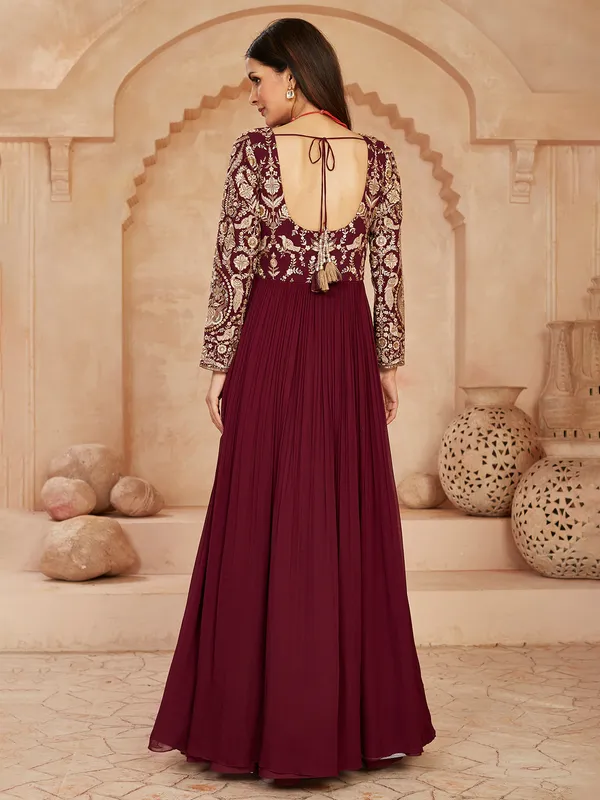 Wine georgette anarkali suit with dupatta for women