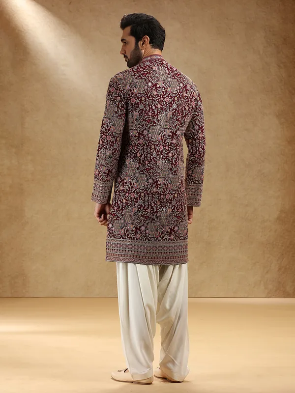 Wine georgette kurta suit for festive wear