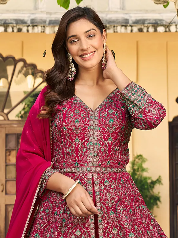 Wine georgette pakistani anarkali palazzo suit