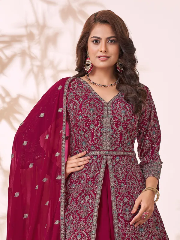 Wine georgette pakistani anarkali suit with dupatta