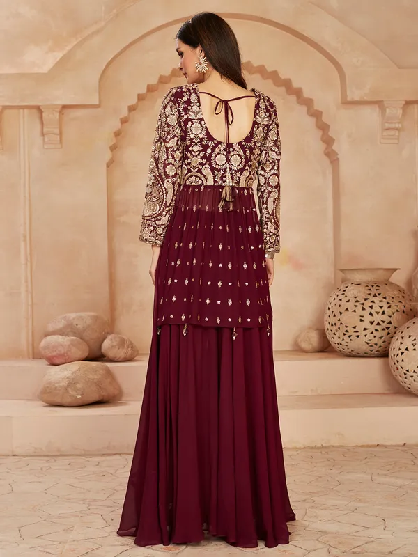Wine georgette pakistani palazzo suit with dupatta