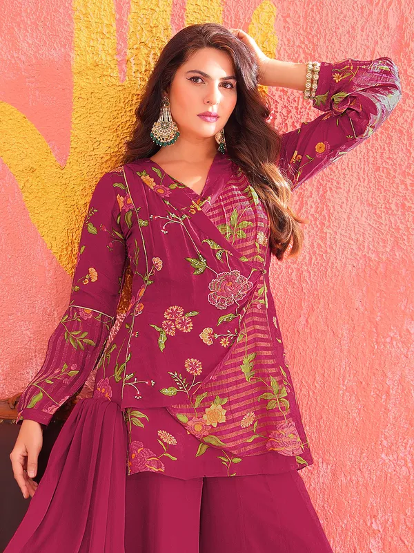 Wine georgette palazzo suit with cutdana and sequins work