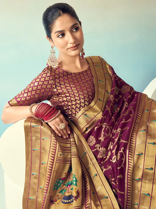 Wine georgette party wear saree