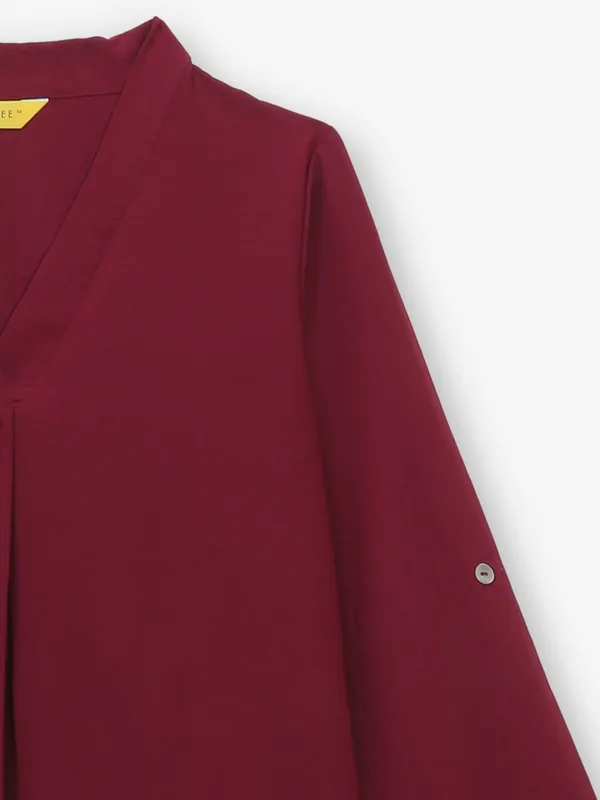 Wine georgette plain V neck top
