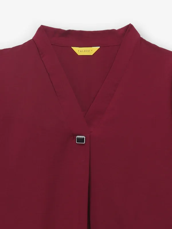 Wine georgette plain V neck top