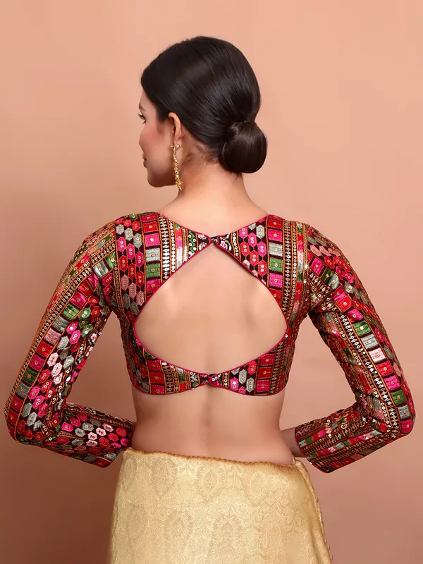 Wine georgette ready made blouse with embroidery
