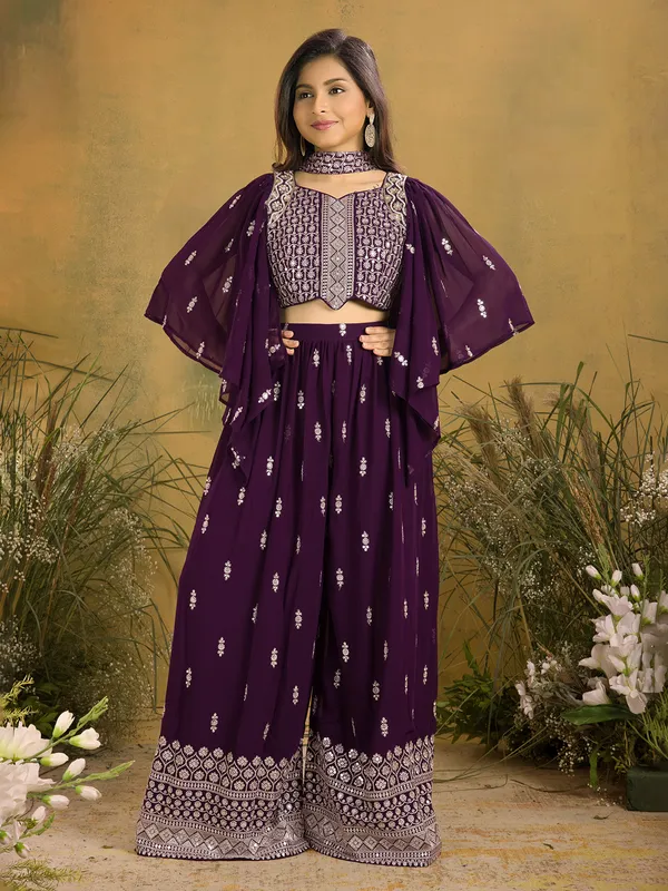 Wine georgette salwar suit with choker dupatta