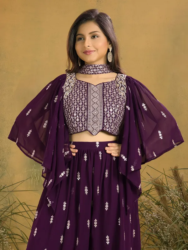 Wine georgette salwar suit with choker dupatta