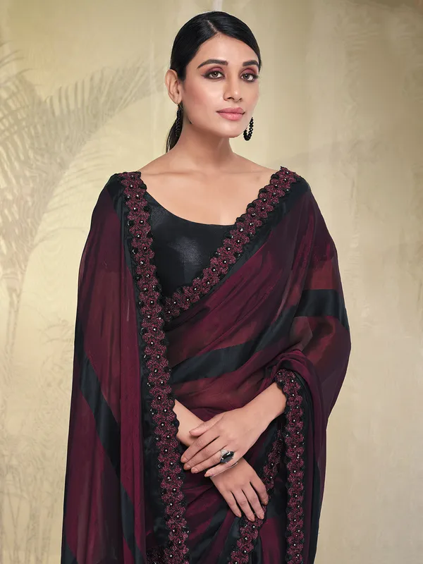 Wine georgette texture saree