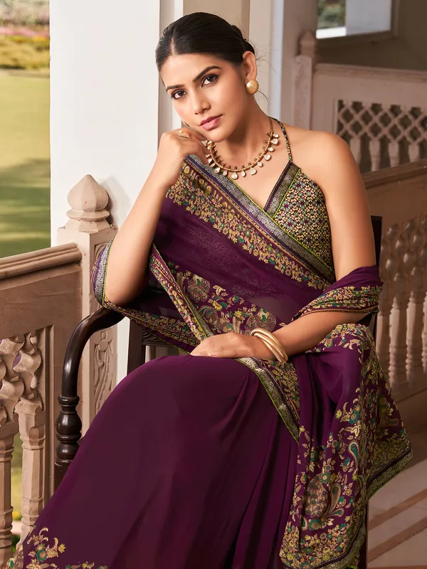 Wine georgtte saree for party