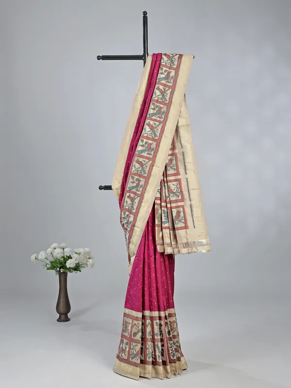 Wine printed hyderabadi silk saree for festive