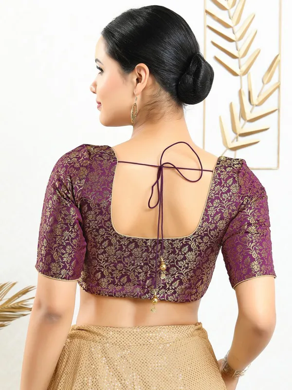 Wine jacquard zari weaving blouse