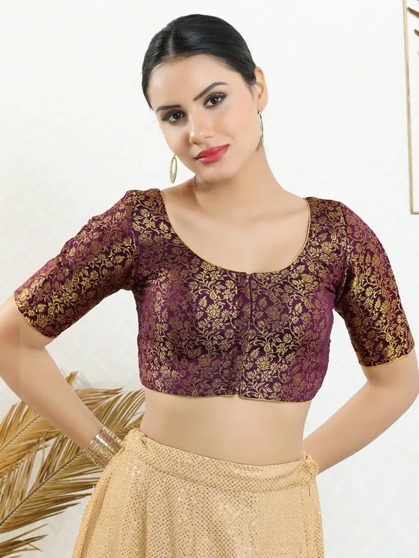 Wine jacquard zari weaving blouse