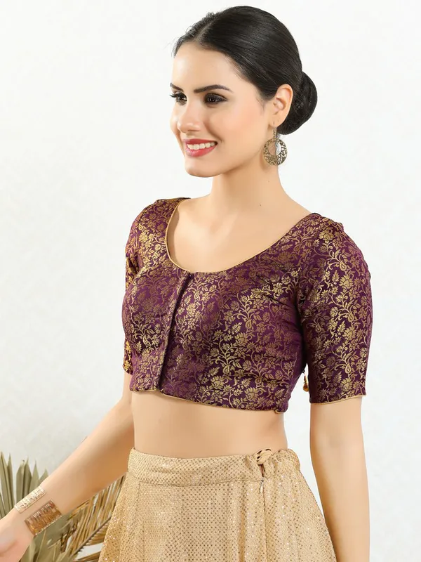 Wine jacquard zari weaving blouse