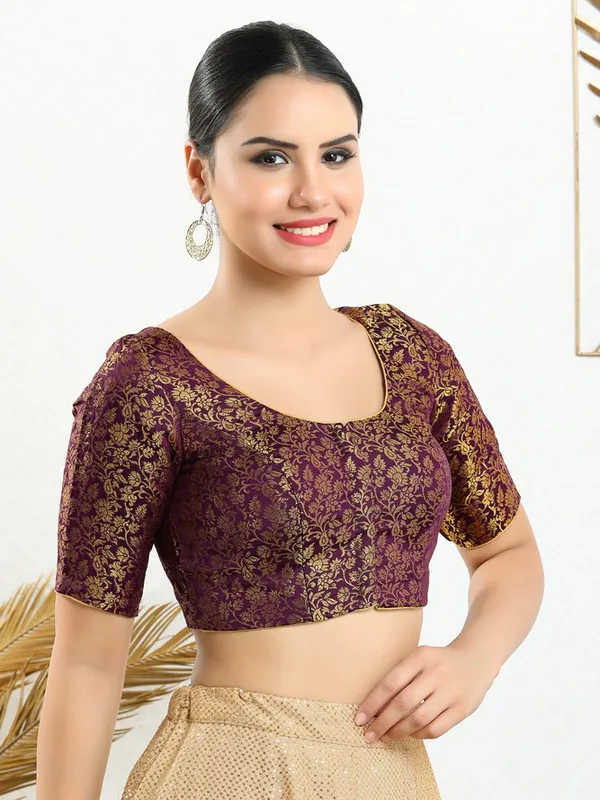 Wine jacquard zari weaving blouse