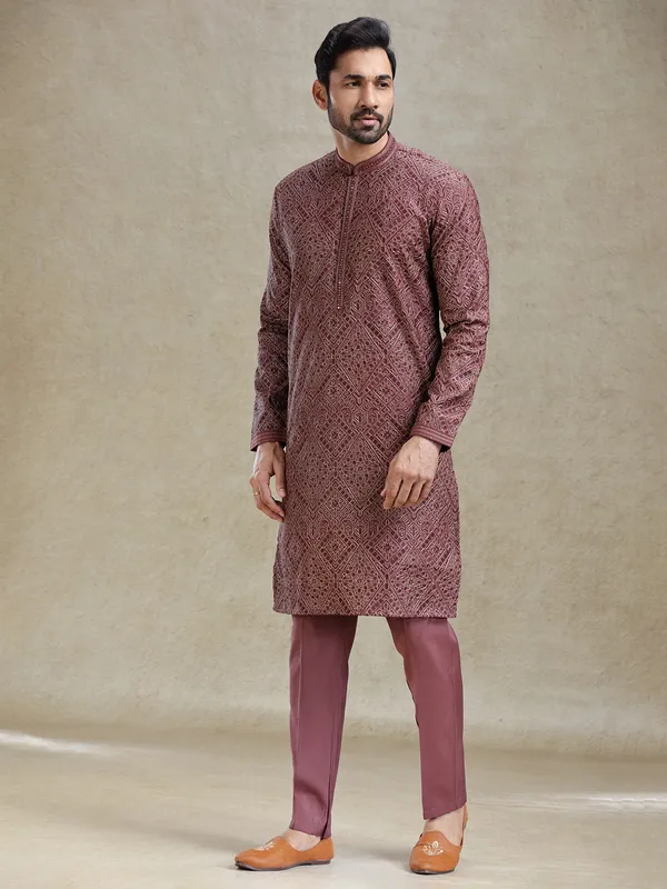 Wine kurta set for ethereal charming look