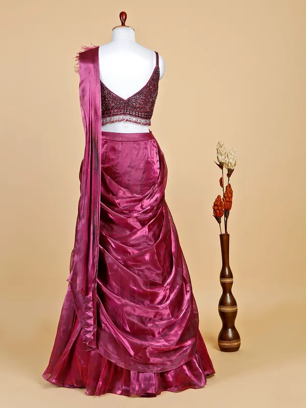Wine lehenga choli with attached dupatta