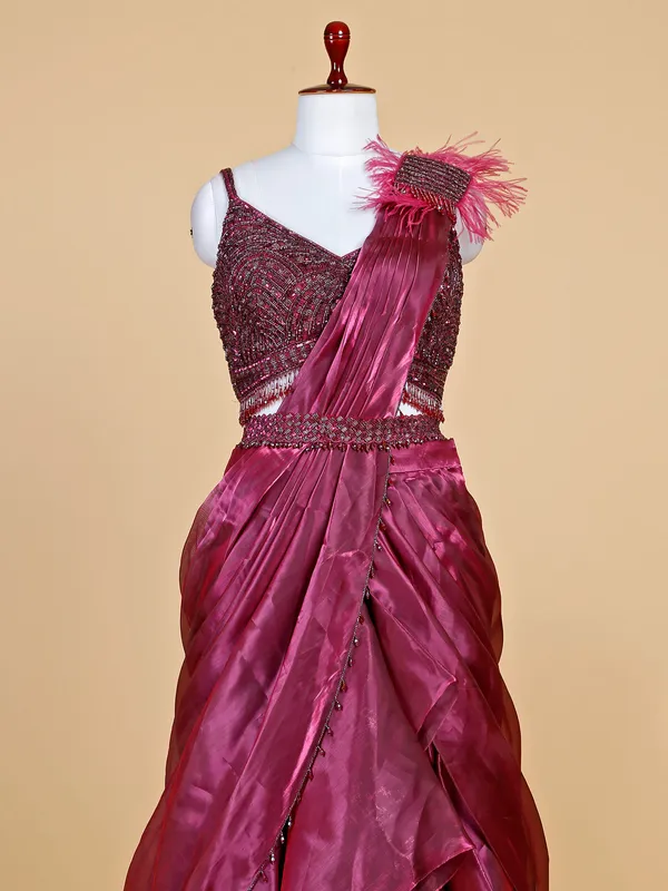 Wine lehenga choli with attached dupatta