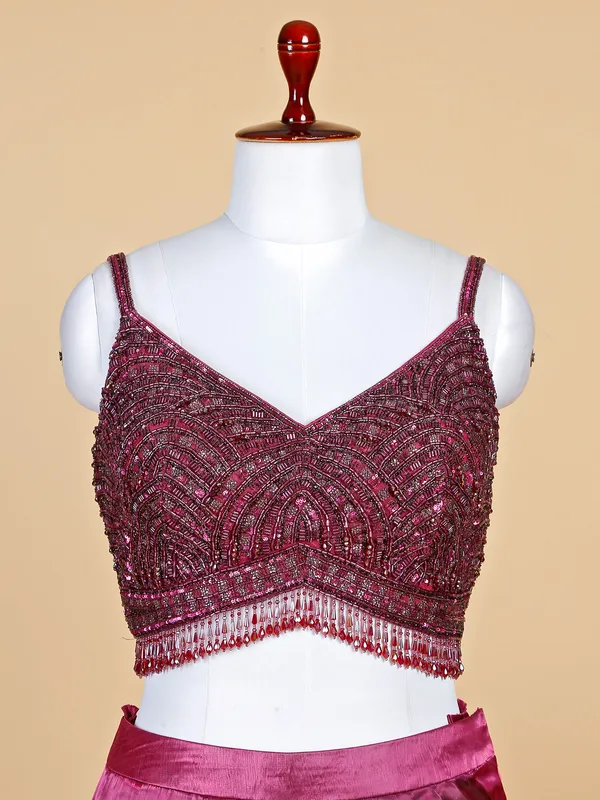 Wine lehenga choli with attached dupatta