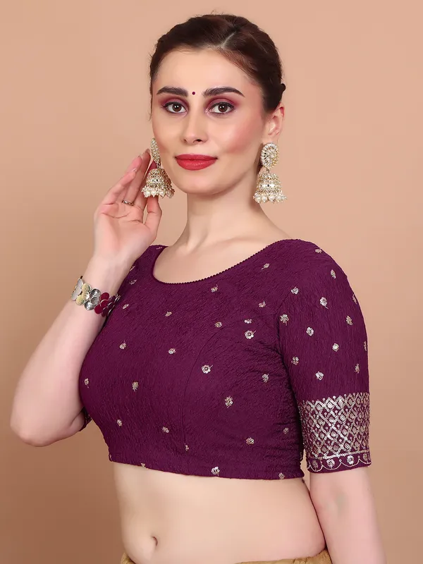 Wine lycra strechable sequins work ready made blouse