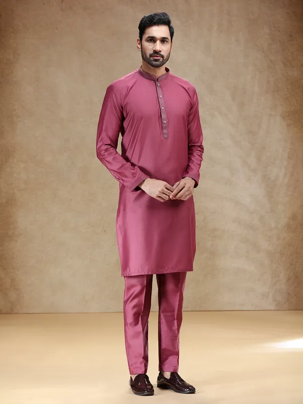 Wine men cotton silk kurta pajama