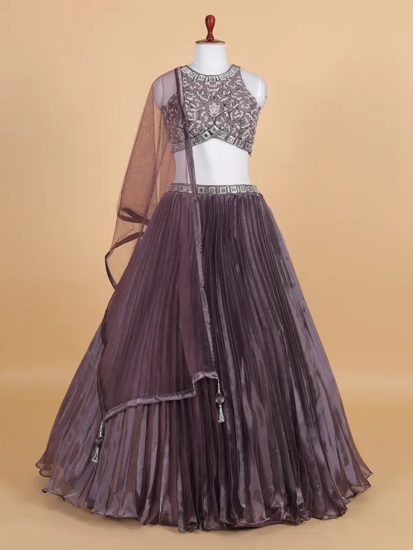 Wine organza lehenga choli for wedding
