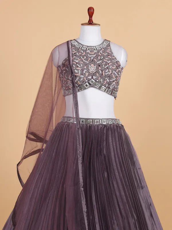 Wine organza lehenga choli for wedding