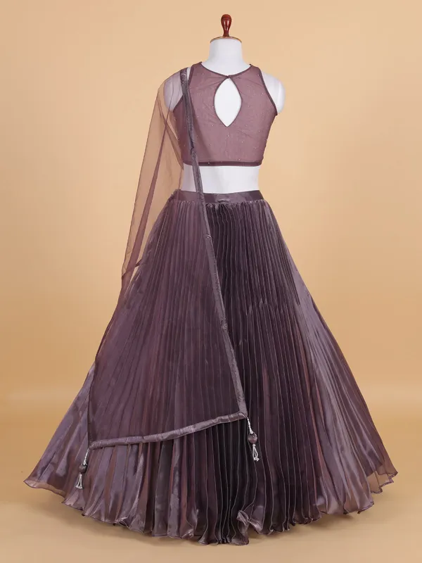 Wine organza lehenga choli for wedding