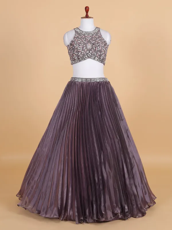 Wine organza lehenga choli for wedding