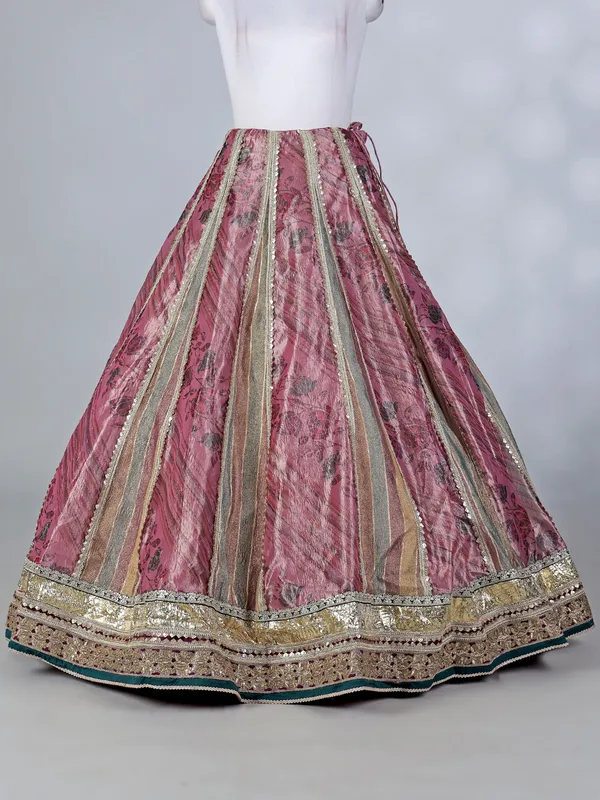 Wine organza silk printed lehenga choli with dupatta