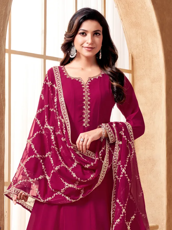 Wine pakistani georgette anarkali suit