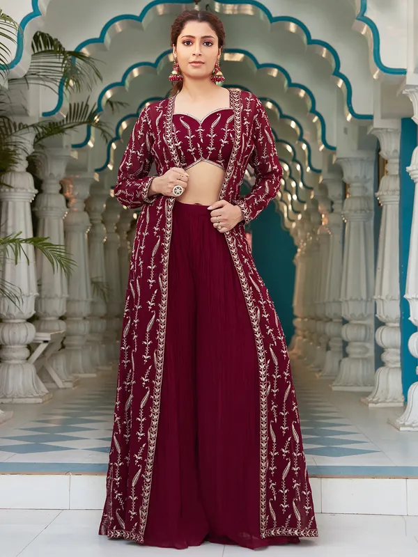 Wine palazzo suit with jacket style