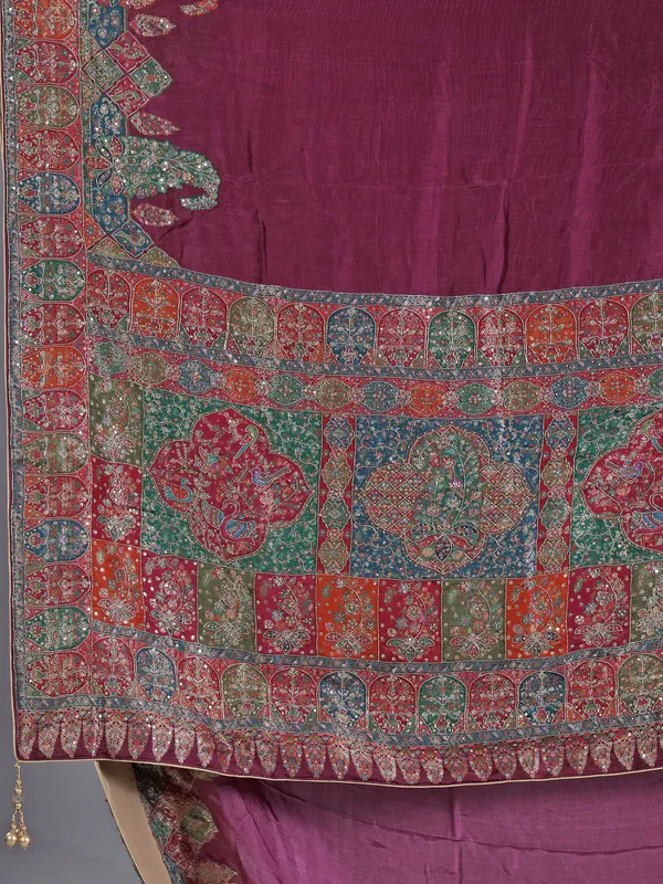 Wine pashmina silk saree for wedding events