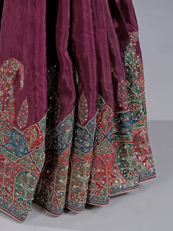 Wine pashmina silk saree for wedding events