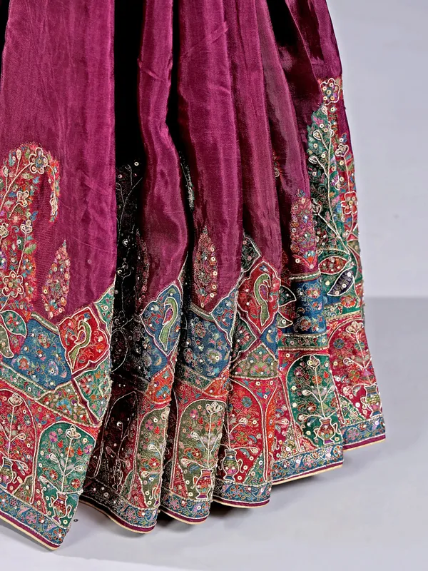Wine pashmina silk saree for wedding events