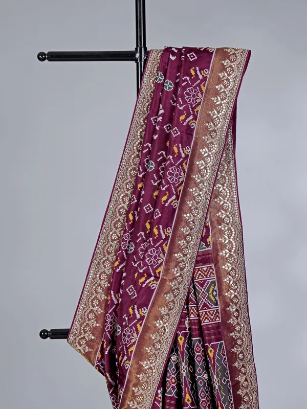 Wine patola silk wedding saree with zari weaving
