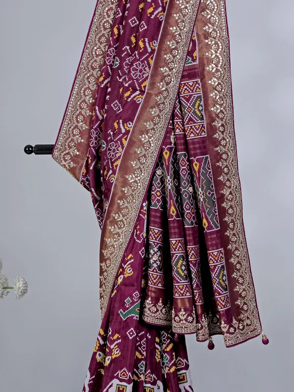 Wine patola silk wedding saree with zari weaving