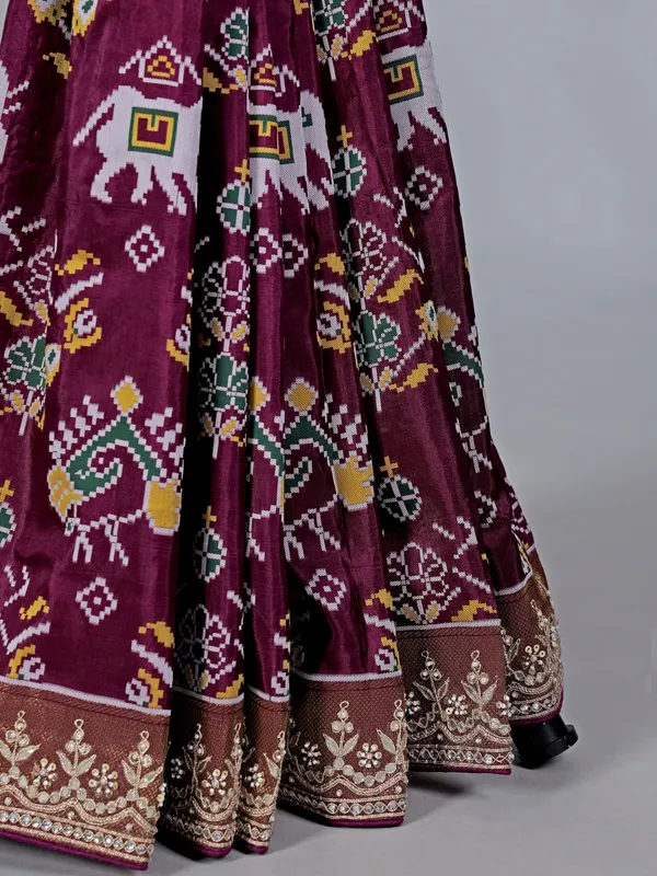 Wine patola silk wedding saree with zari weaving