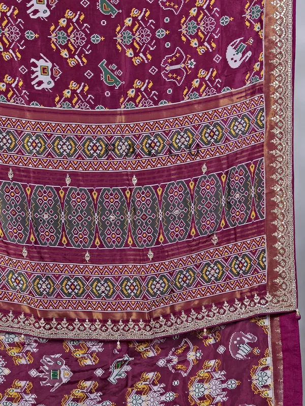 Wine patola silk wedding saree with zari weaving