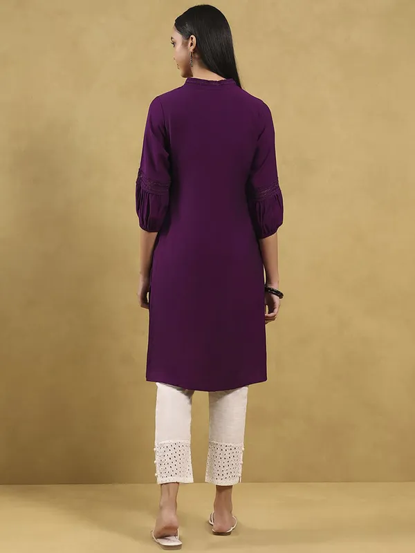 Wine plain cotton kurti for women