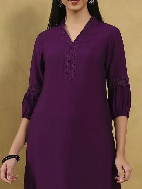 Wine plain cotton kurti for women