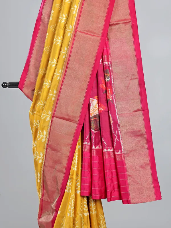 Yellow patola silk saree for festival wear