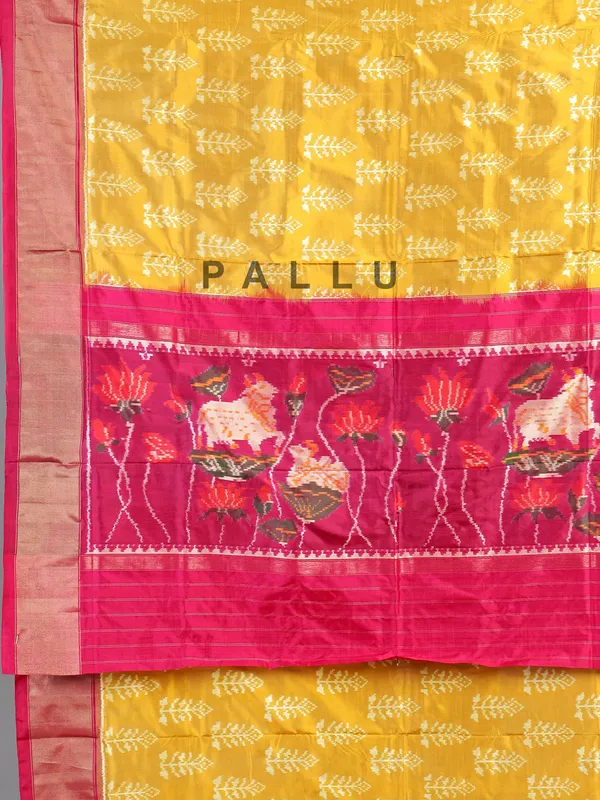 Yellow patola silk saree for festival wear