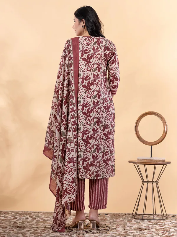 Wine printed silk kurti set for festival
